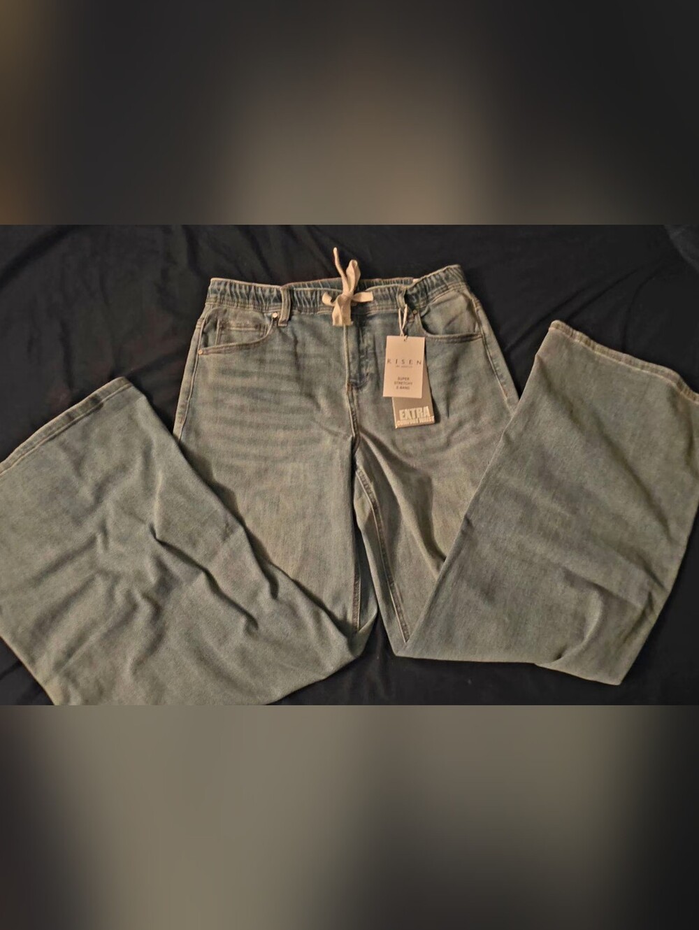 RISEN JEANS Slouchy Wide Jeans with Drawstring | Light
